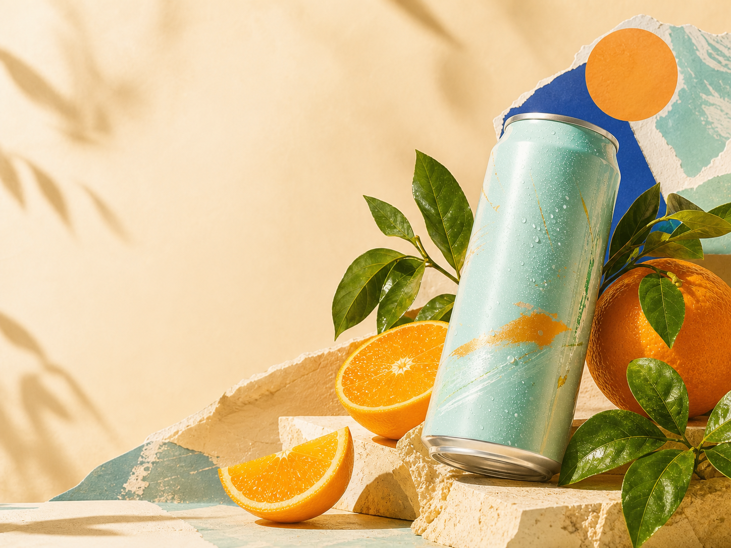 AI-generated citrus campaign media with the product arranged on the right and open copy space on the left