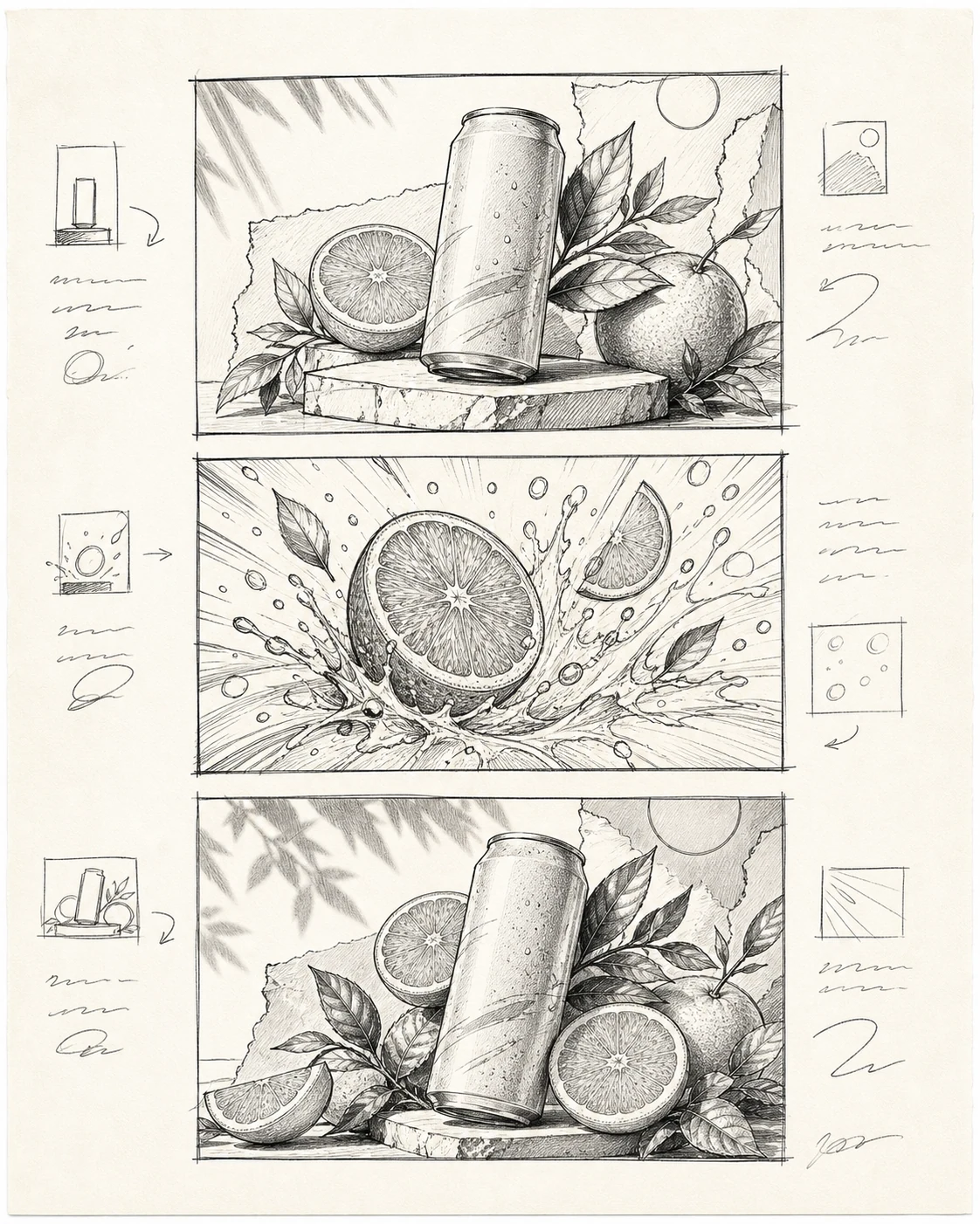 A coordinated comic-style storyboard